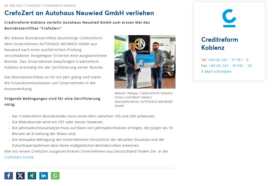 CrefoZert Übergabe 2022